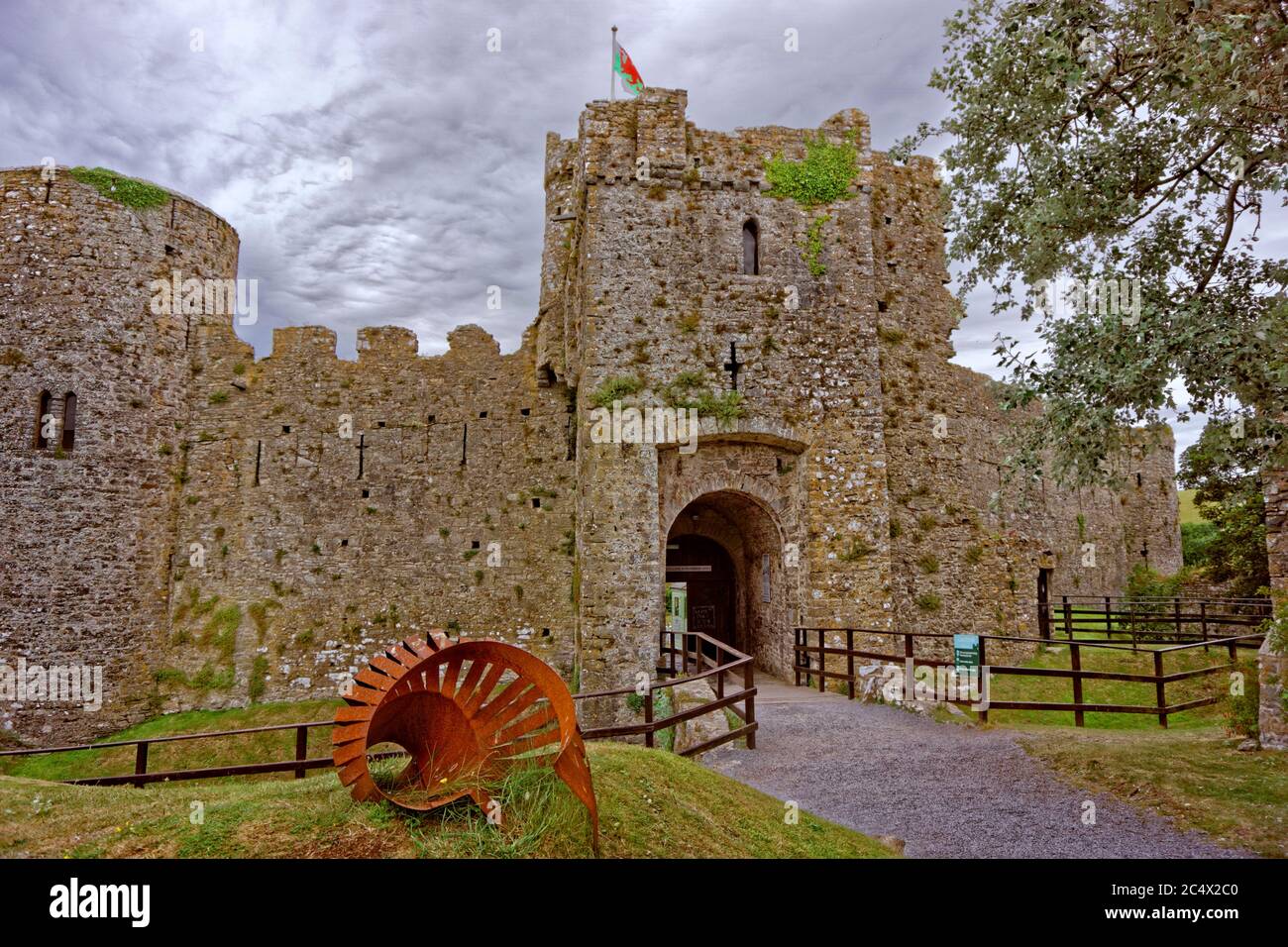 Manorbier Castle, vicino a Tenby, Galles. Foto Stock
