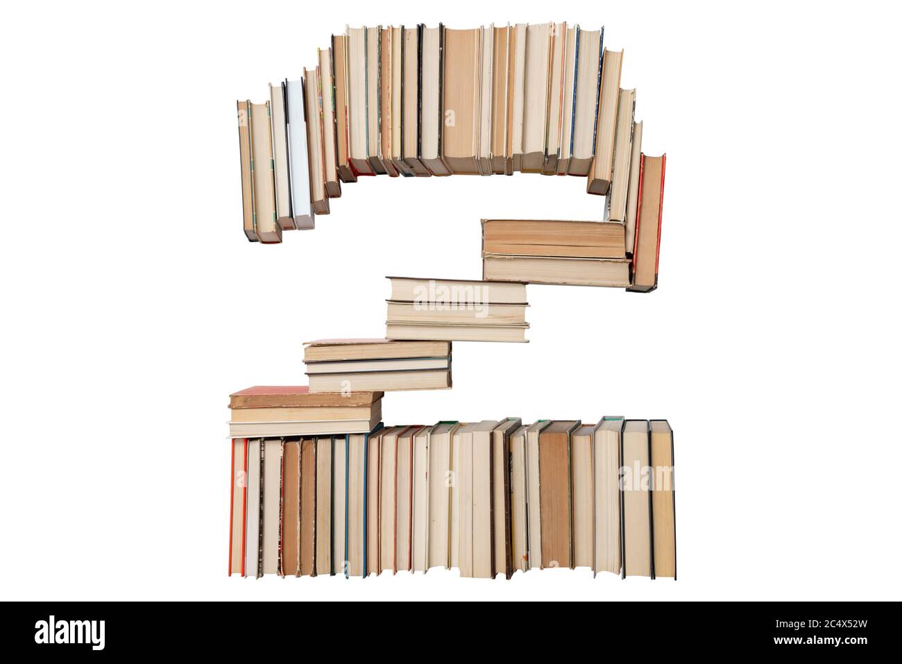 Numero - 2 libri isolati su sfondo bianco. Forma di cifra mockup dall'alfabeto. Concetto di istruzione. Nessuno Foto Stock