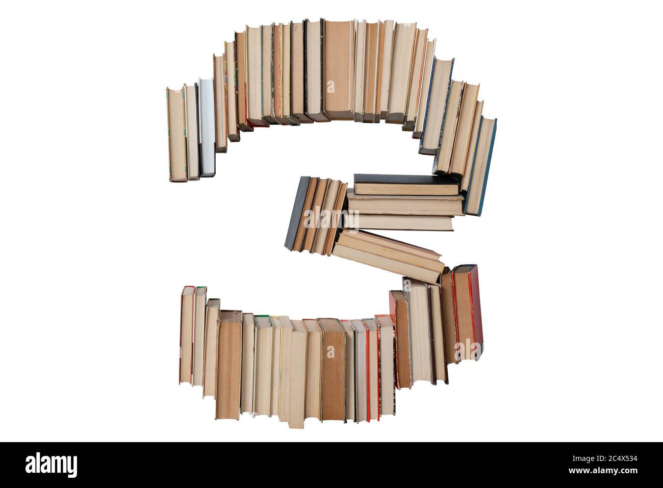 Numero - 3 libri isolati su sfondo bianco. Forma di cifra mockup dall'alfabeto. Concetto di istruzione. Nessuno Foto Stock