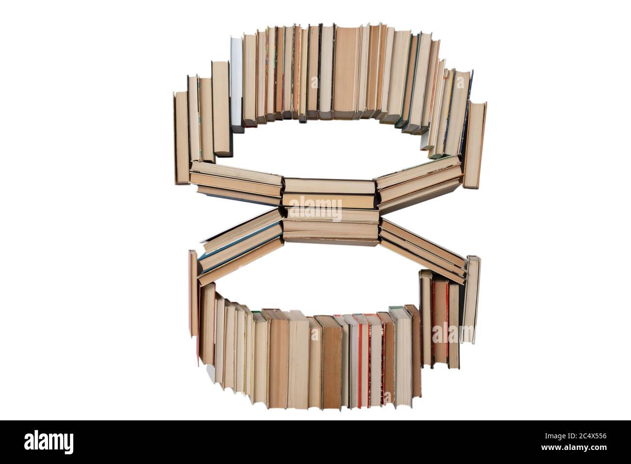 Numero - 8 di libri isolati su sfondo bianco. Forma di cifra mockup dall'alfabeto. Concetto di istruzione. Nessuno Foto Stock