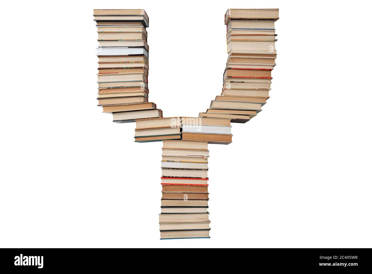 Lettera - Y fatto di libri isolati su sfondo bianco. Libro mockup carattere lettera dall'alfabeto. Concetto di istruzione. Nessuno Foto Stock