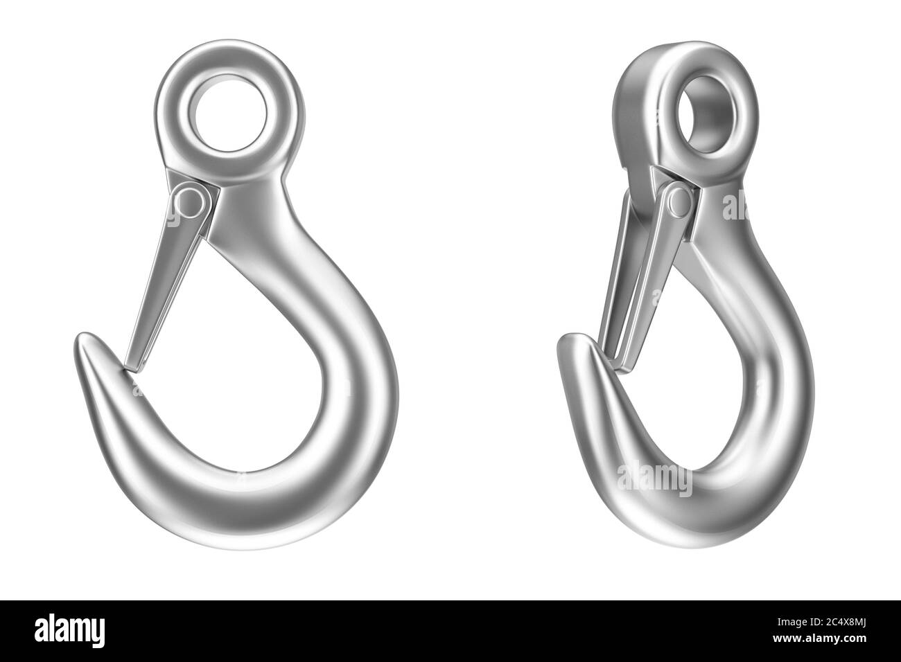 Gancio per gru di sollevamento su sfondo bianco. Rendering 3d Foto Stock