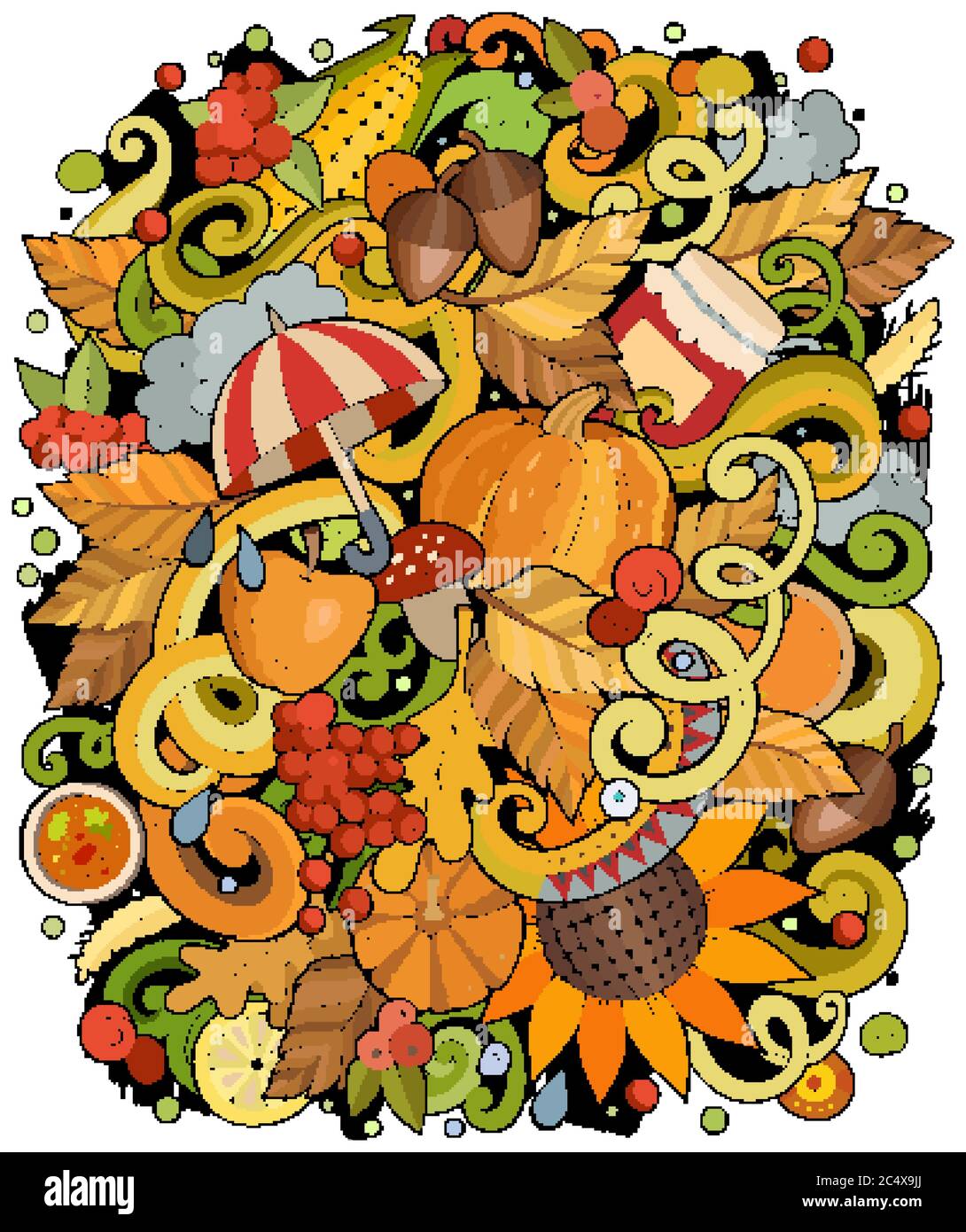 Cartoon carino doodles disegnati a mano illustrazione autunnale Illustrazione Vettoriale