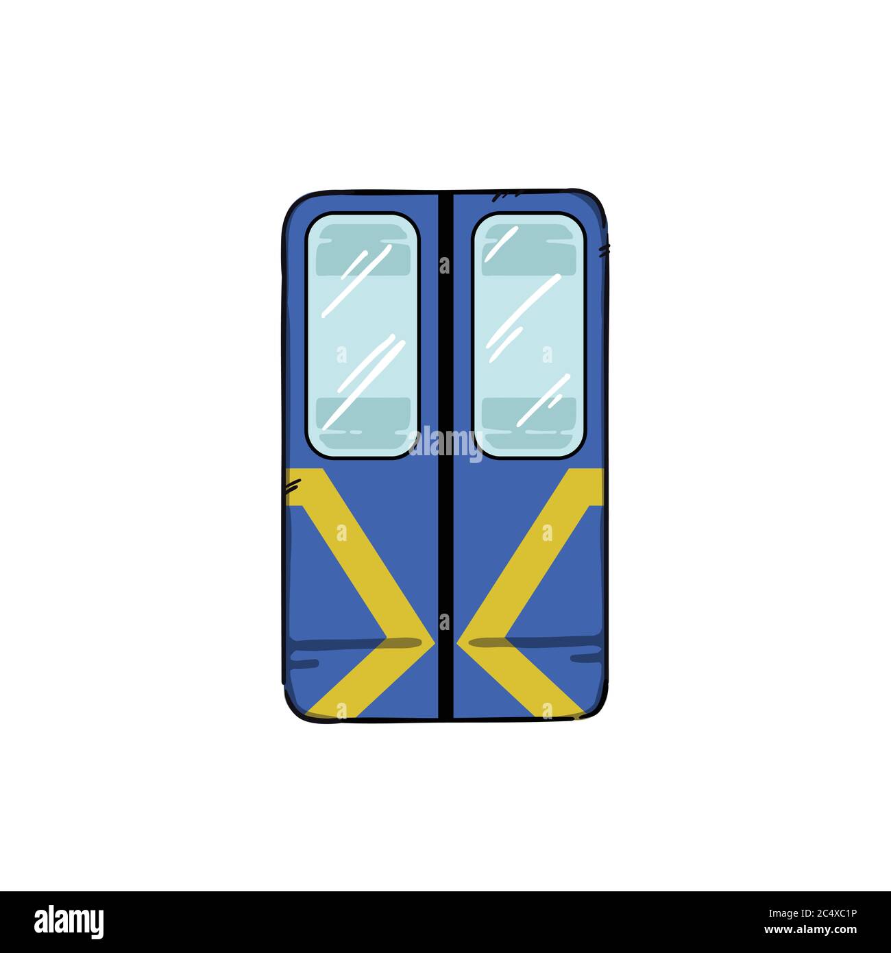 Kyiv Metro Train Doors Vector Illustrazione isolato su sfondo bianco. Porte automatiche interrate blu. Illustrazione Vettoriale