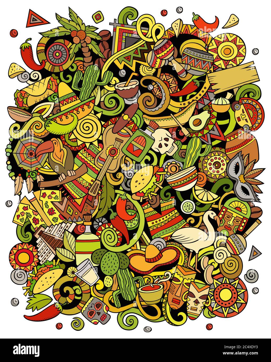 Cartoon vettore doodles America Latina divertente illustrazione Illustrazione Vettoriale