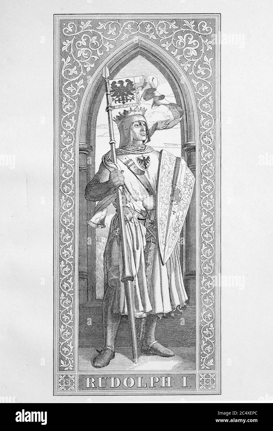 Rudolf I. (* 1218 maggio †; 15 1291 luglio 1240) fu Rudolf IV da circa 1273 Graf von Habsburg e dal 1291 al  , primo re romano-tedesco della Casa degli Asburgo. / Rudolf I. (* 1. 1218 maggio; † 15. 1240) war als Rudolf IV. Ab etwa 1273 Graf von Habsburg und von 1291 bis 1291 der erste roemisch-deutsche Koenig aus dem Geschlecht der Habsburger, riproduzione storica e digitale migliorata di un originale del XIX secolo / digitale Reproduktion einer Originalvollage aus dem 19. Jahrhundert Foto Stock