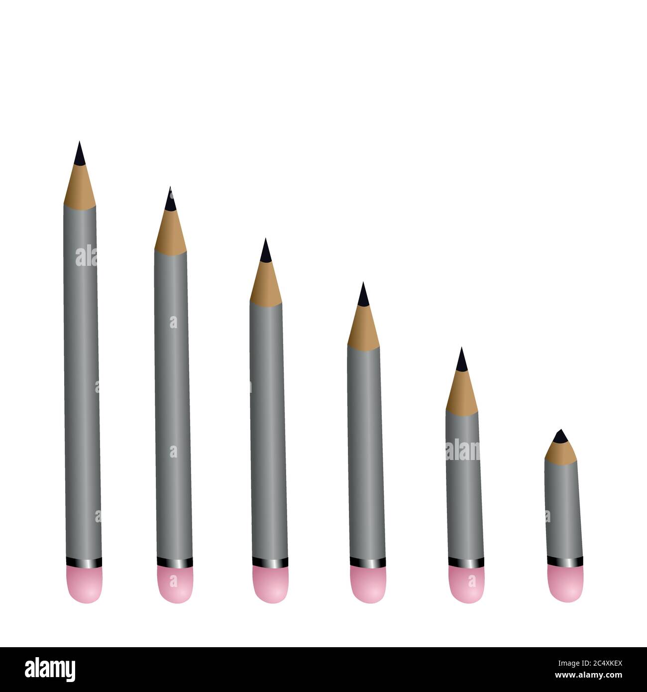 Fila di matite sempre più piccola illustrazione vettoriale EPS10 Illustrazione Vettoriale