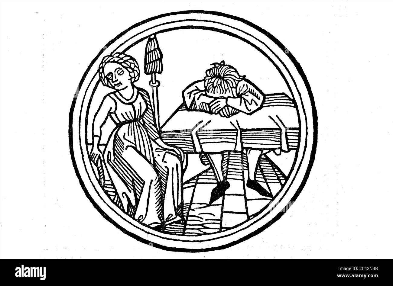 Il melancolico, dal calendario tedesco, 1480 / Der Melancholiker, Aus dem deutschen Kalender, 1480 Foto Stock