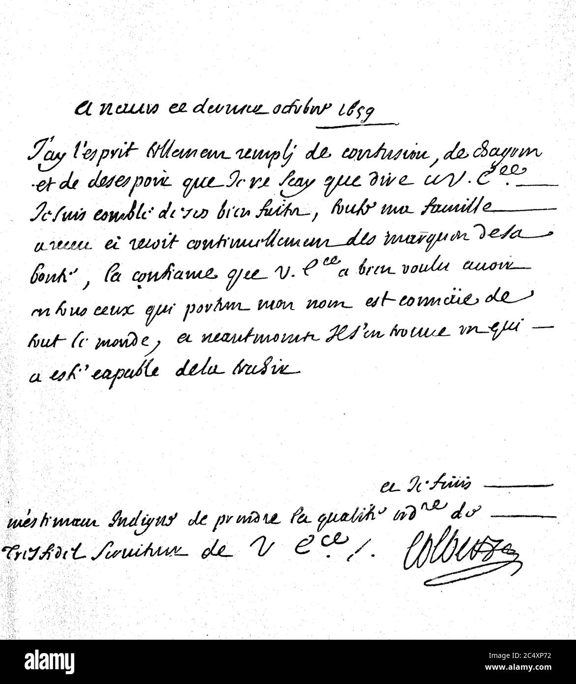 Lettera di Jean-Baptiste Colbert al Cardinale Mazarin / Brief di Jean Baptiste Colbert an den Kardinal Mazarin Foto Stock