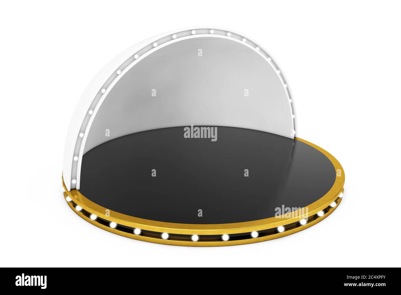 Palco vuoto con luci su sfondo bianco. Rendering 3d Foto Stock