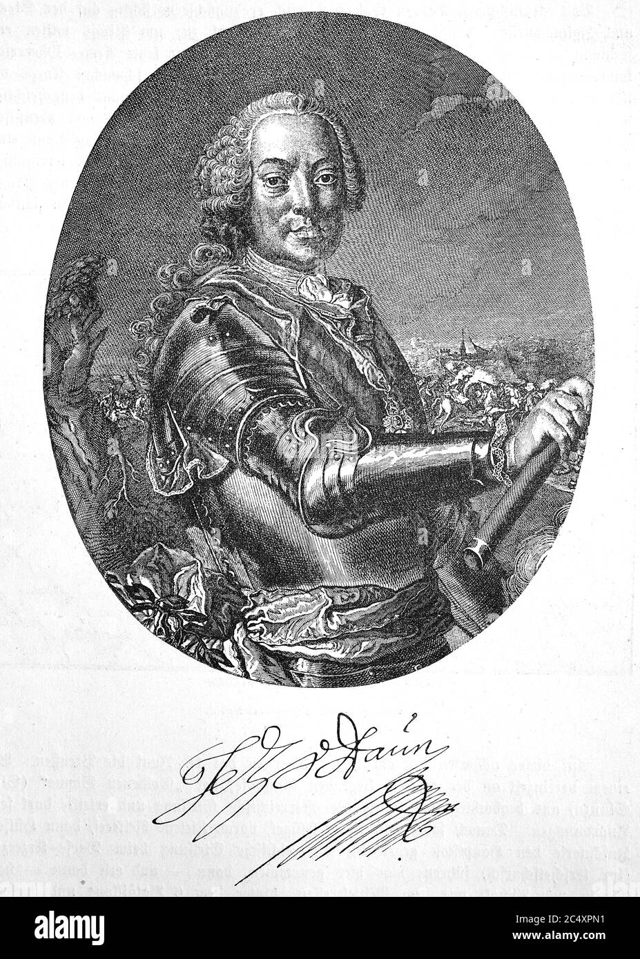 Leopoldo Giuseppe Graf di Daun, principe di Teano (* 24 settembre 1705; † 5 febbraio 1766) è stato un . 24 Settembre 1705; † 5. Febbraio 1766) war ein kaiserlicher und oesterreichischer Feldmarschall und Feldherr im Siebenjaehrigen Krieg' Foto Stock