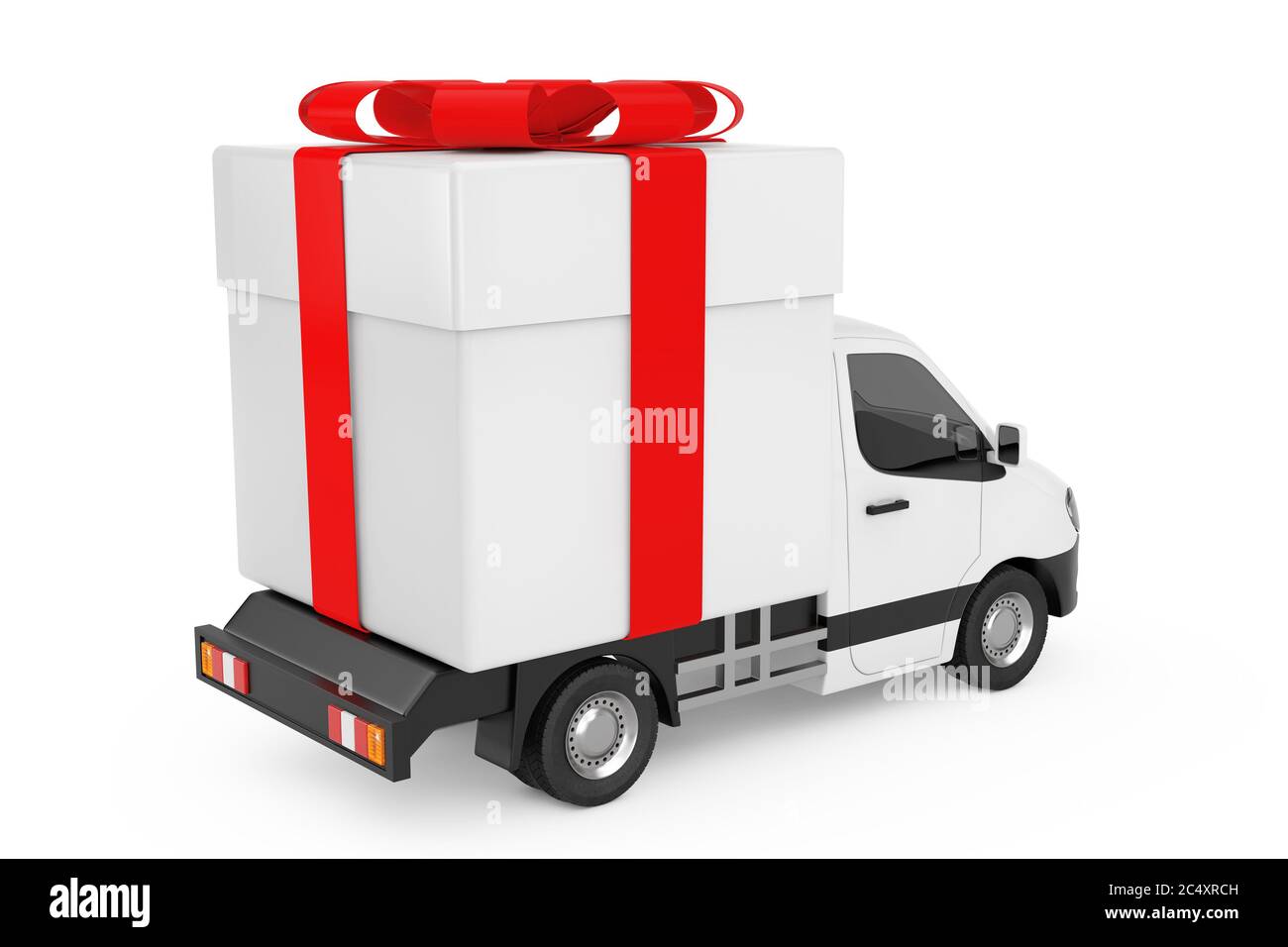 Furgone per la consegna di merci industriali bianco con scatola regalo e  nastro rosso su sfondo bianco. Rendering 3d Foto stock - Alamy