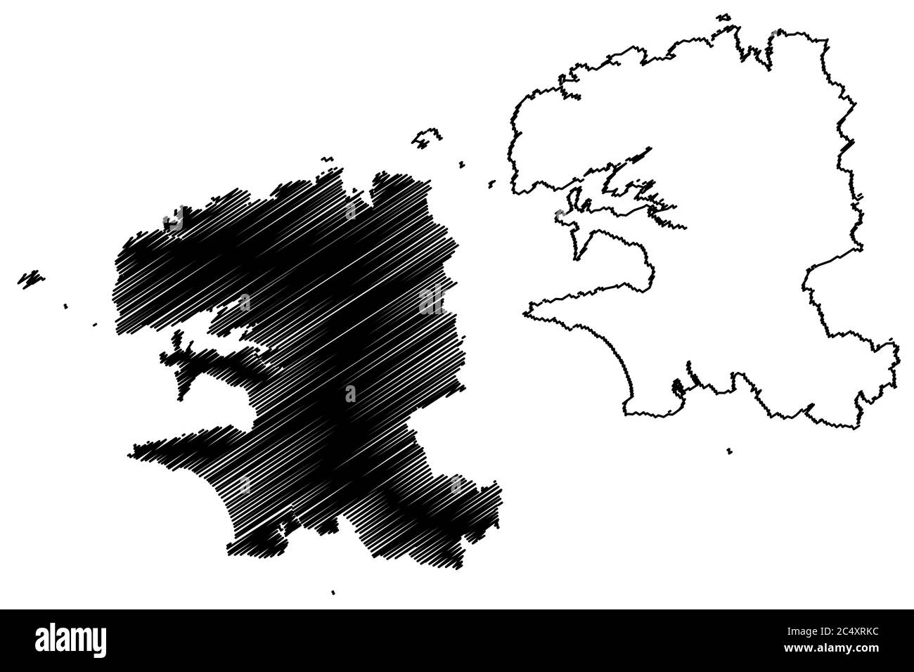 Dipartimento Finistere (Francia, Repubblica francese, Bretagna o Bretagna regione) mappa illustrazione vettoriale, scrimble schizzo Finistere mappa Illustrazione Vettoriale