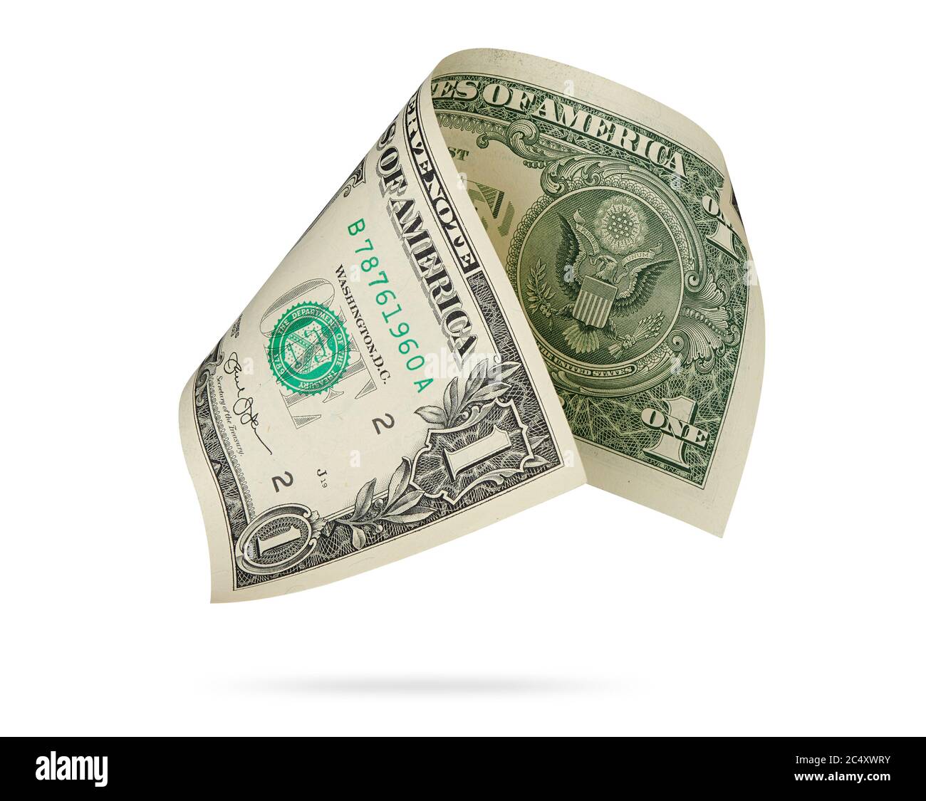 Valuta americana della carta. Un dollaro isolato su bianco con tracciato di ritaglio Foto Stock