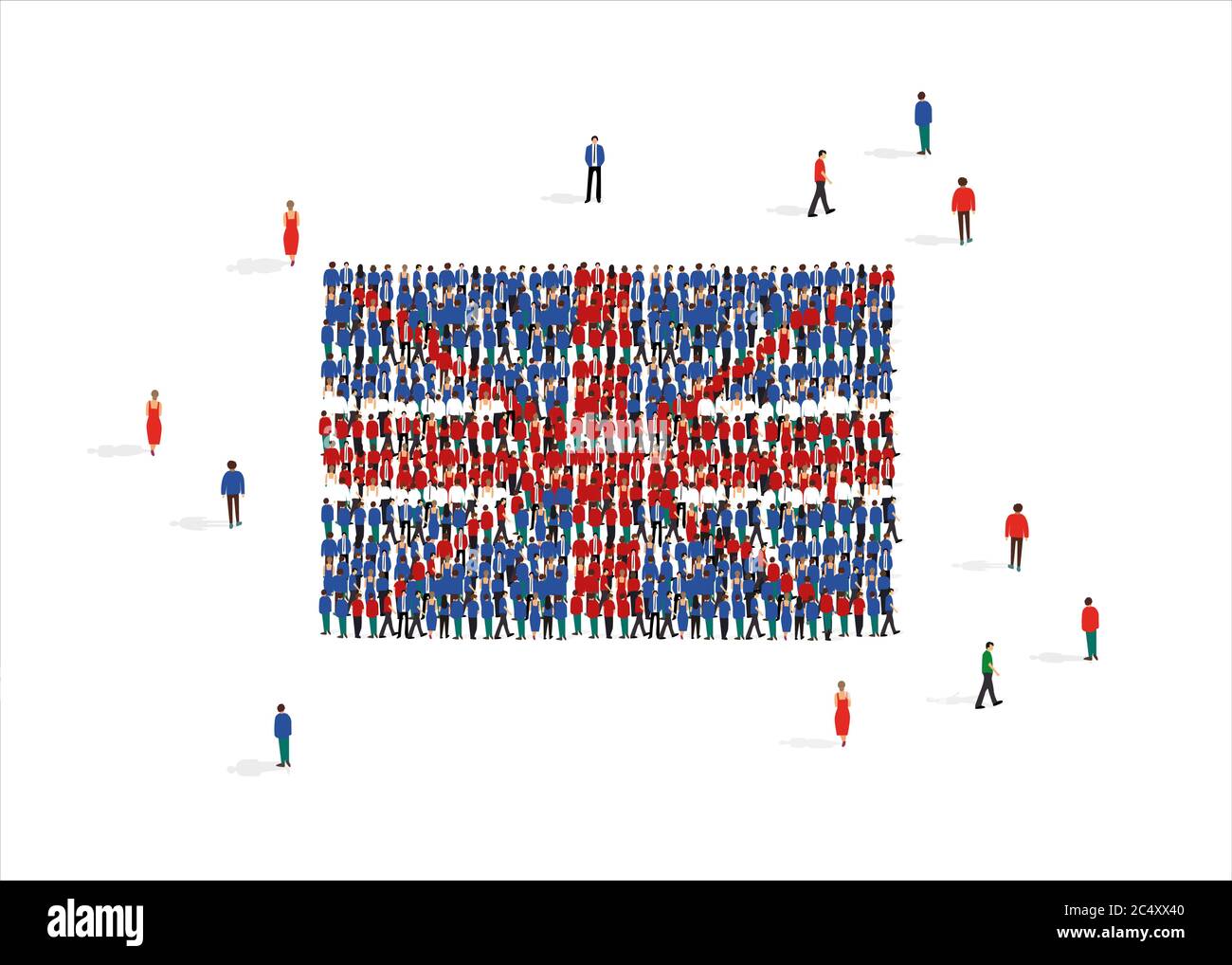 Bandiera del Regno Unito di Gran Bretagna e Irlanda del Nord fatta da persone su sfondo bianco, illustrazione vettoriale Illustrazione Vettoriale