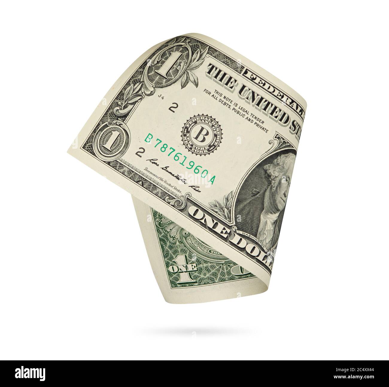 Valuta americana della carta. Un dollaro isolato su bianco con tracciato di ritaglio Foto Stock
