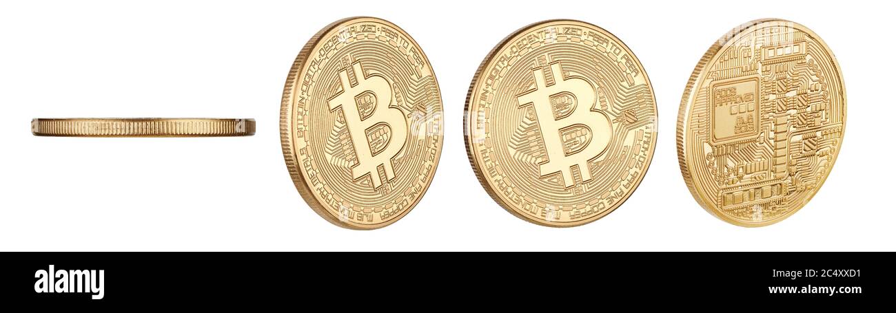 Moneta bit fisica Bitcoin. Valuta digitale. Criptovaluta isolata su sfondo bianco con tracciato di ritaglio Foto Stock