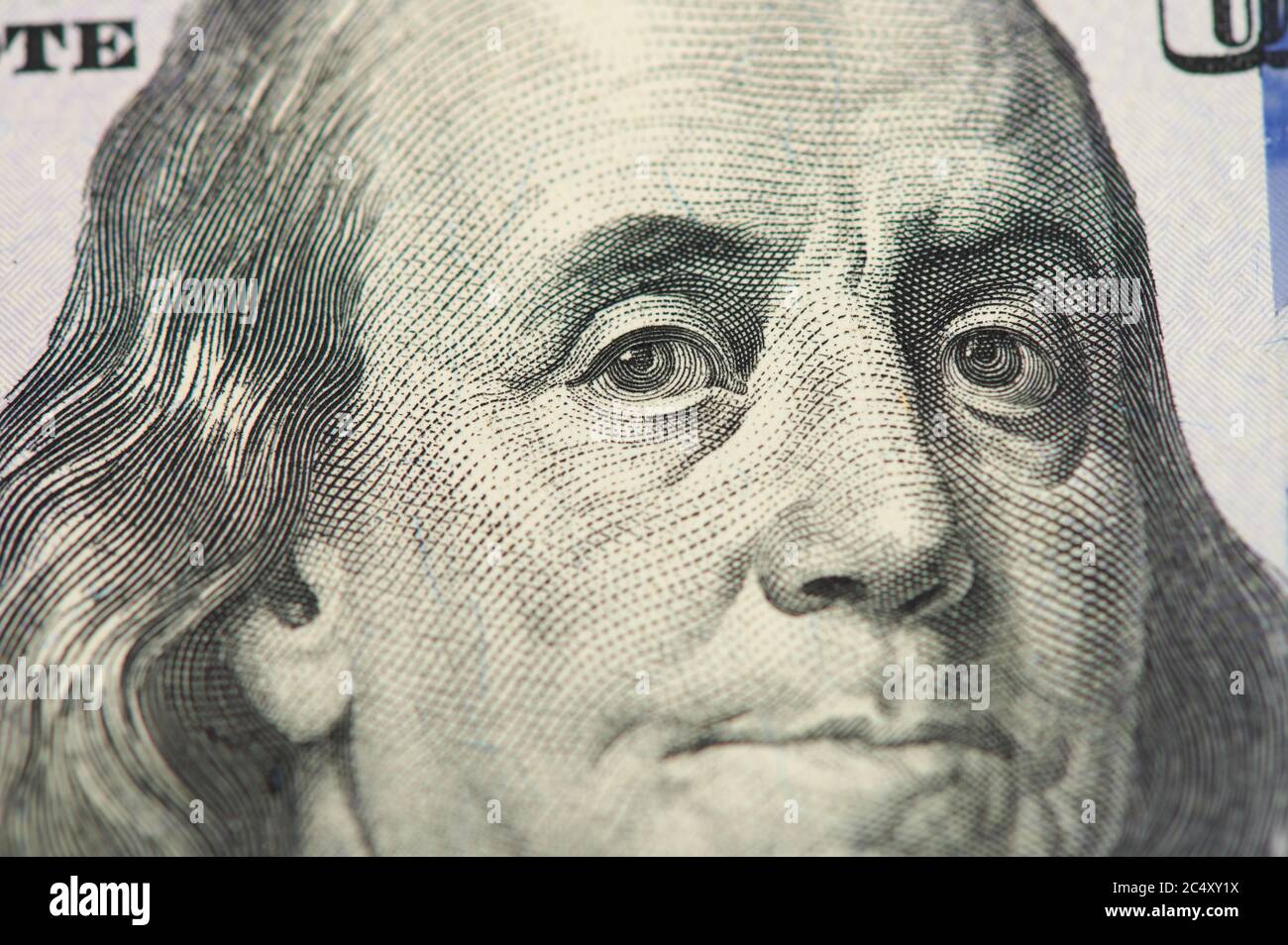 Ritratto di Franklin. Cento dollari americani. Valuta cartacea USA. Foto Stock