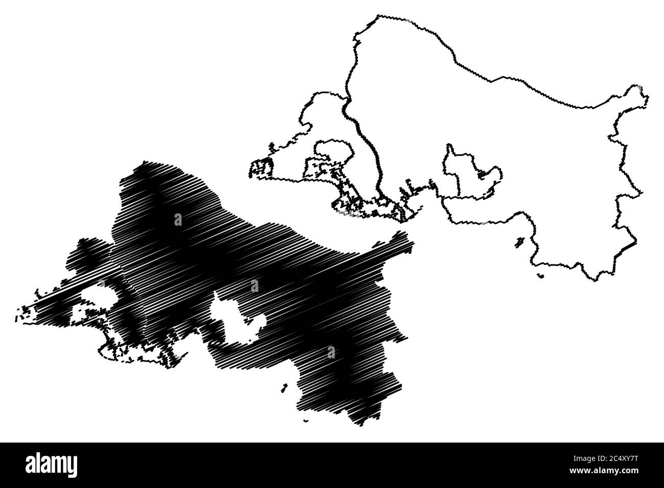 Dipartimento Bocche del Rodano (Francia, Repubblica francese, regione Provenza-Alpi-Costa Azzurra) mappa illustrazione vettoriale, schizzo della scriba Bouches-du-Rhone mappa Illustrazione Vettoriale