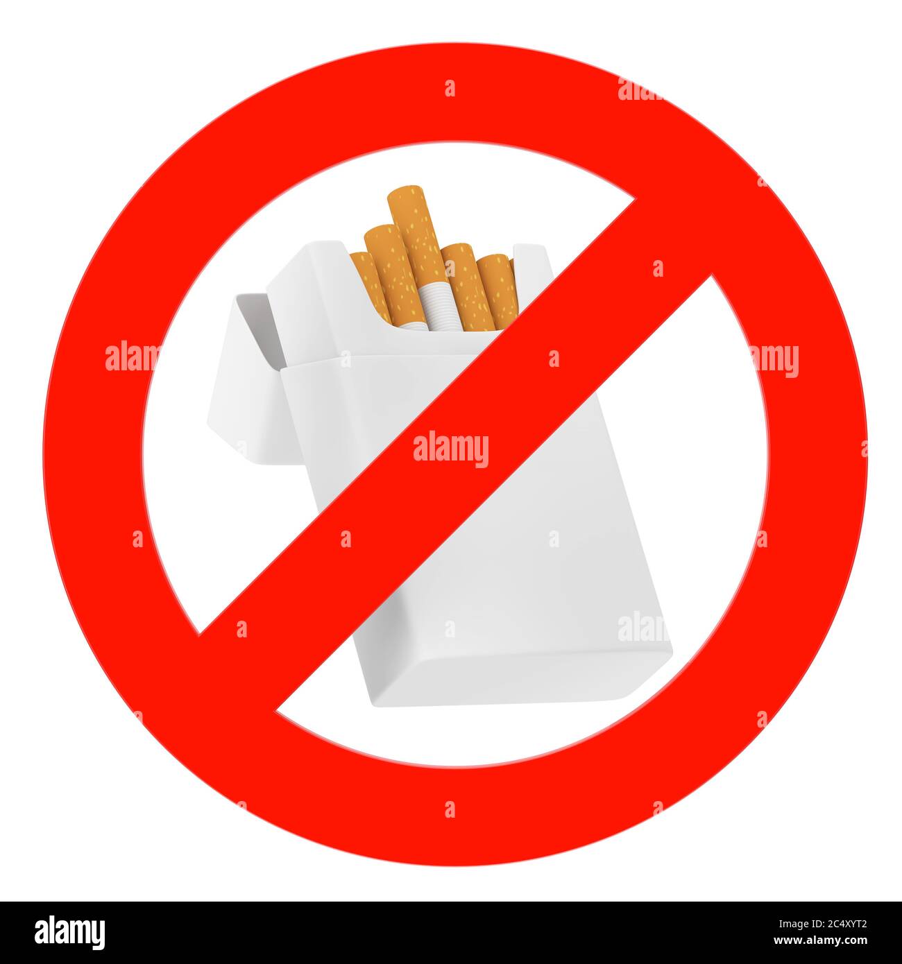 Mockup sigarette vuote Confezione con cartello di divieto su sfondo bianco.  Rendering 3d Foto stock - Alamy