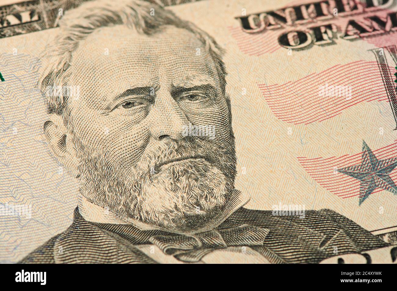 Ritratto del presidente americano Ulysses Simpson Grant su un disegno di legge del dollaro. Foto Stock