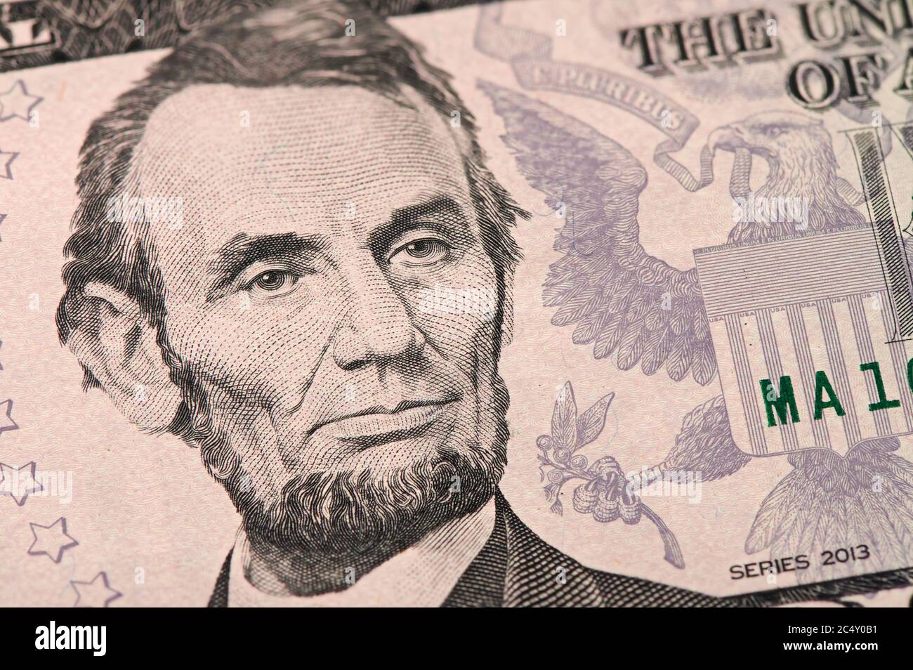 Il presidente AMERICANO Abraham Abe Lincoln è ritratto su un disegno di legge del dollaro. Foto Stock