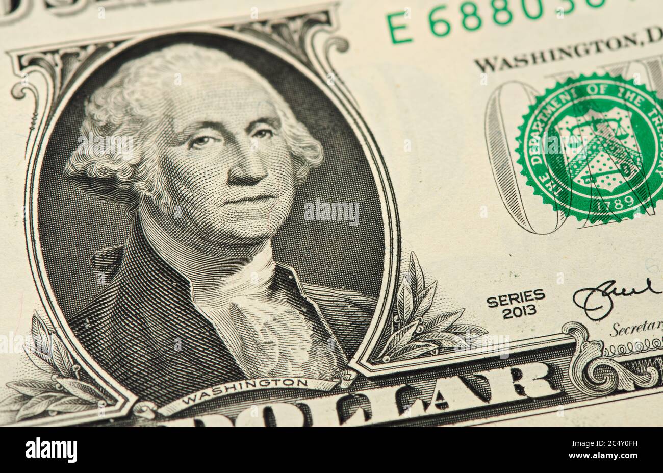 Ritratto di Washington su un conto del dollaro. Primo piano Foto Stock