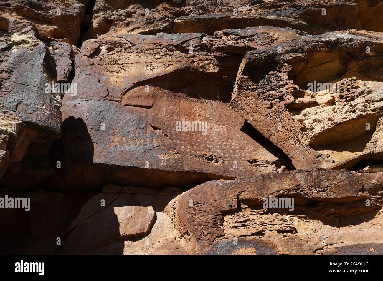 Capriolo di petroglifici indiani d'America 1452. Nine Mile Canyon, Utah. La galleria d'arte più lunga del mondo dell'antica America nativa Foto Stock