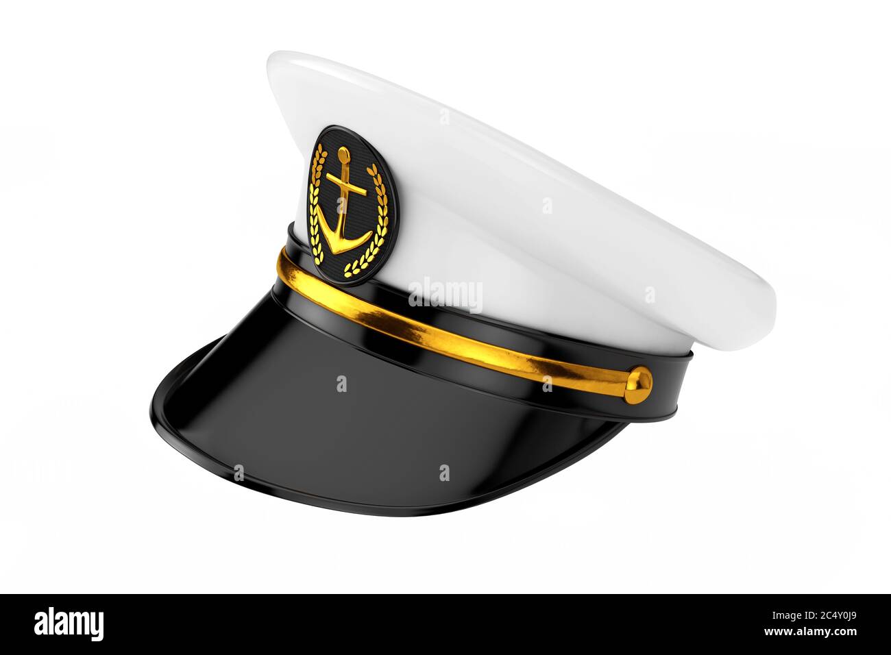 Ufficiale Navale, Ammiraglio, cappello capitano della nave della Marina su sfondo bianco. Rendering 3d Foto Stock