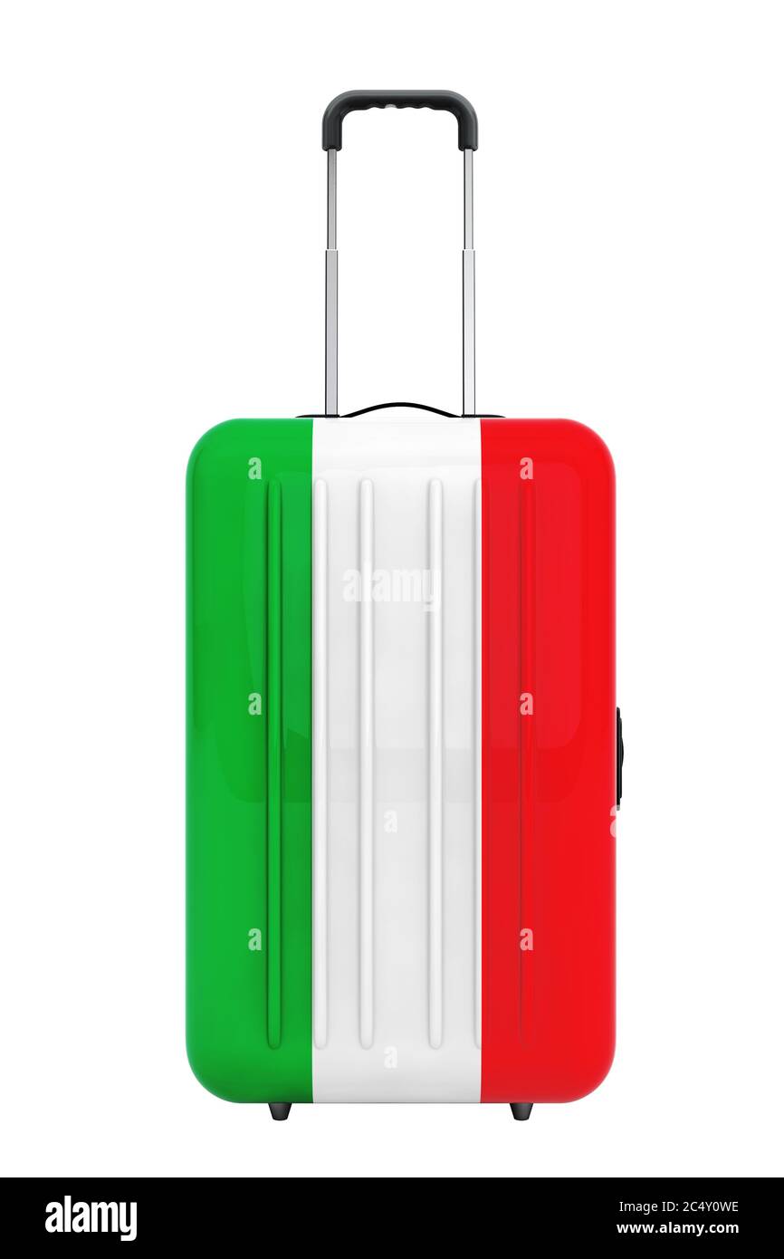 Viaggio in Italia Concep. Valigia con bandiera italiana su sfondo bianco.  Rendering 3d Foto stock - Alamy