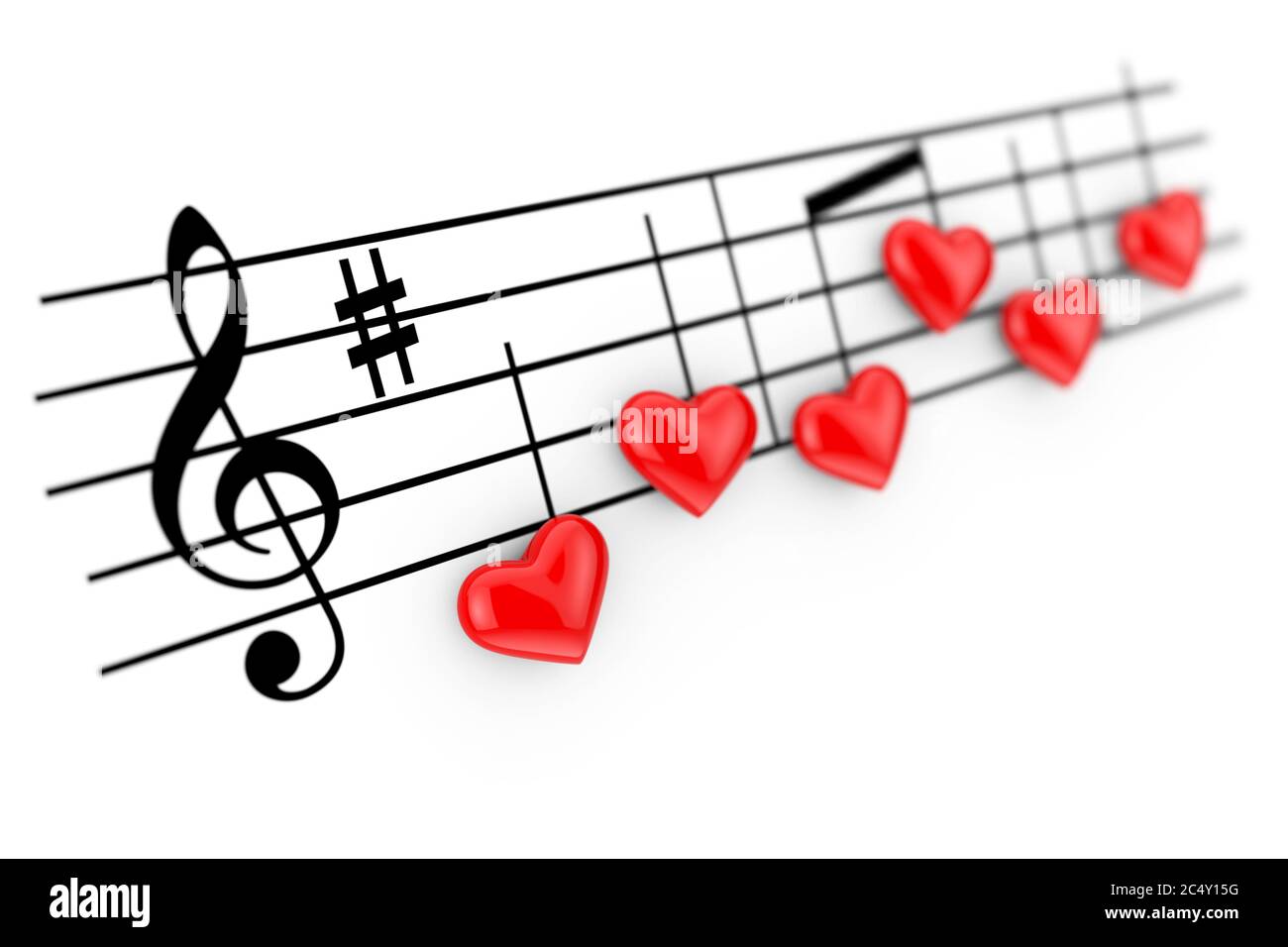 Musica romantica. Note astratte come cuori rossi su sfondo bianco.  Rendering 3d Foto stock - Alamy