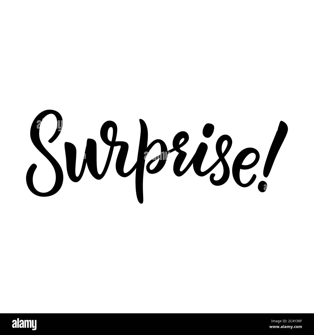 Calligrafia a sorpresa scritta isolata su sfondo bianco. Tipografia elemento di disegno scritto a mano per banner, volantini, biglietti d'auguri, etichette o tag. Ha Illustrazione Vettoriale