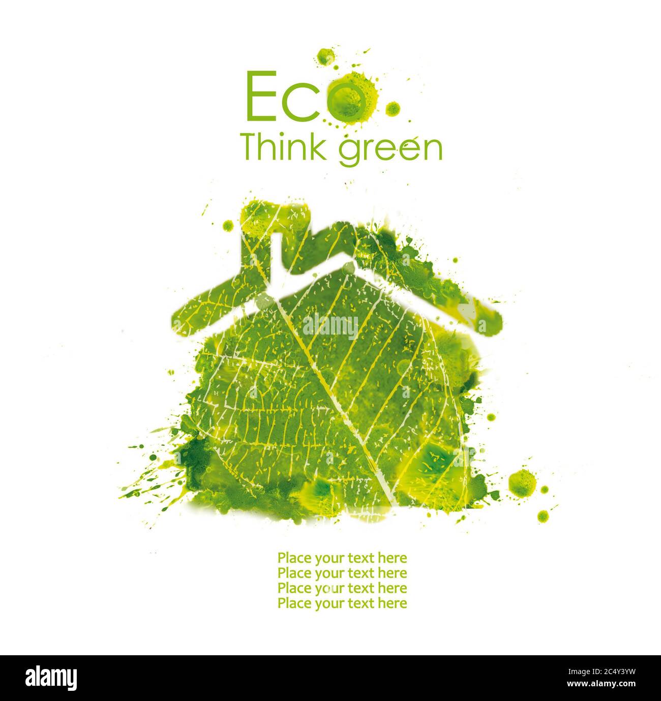 Casa ecologica su sfondo bianco in tecnica acquerello Foto Stock