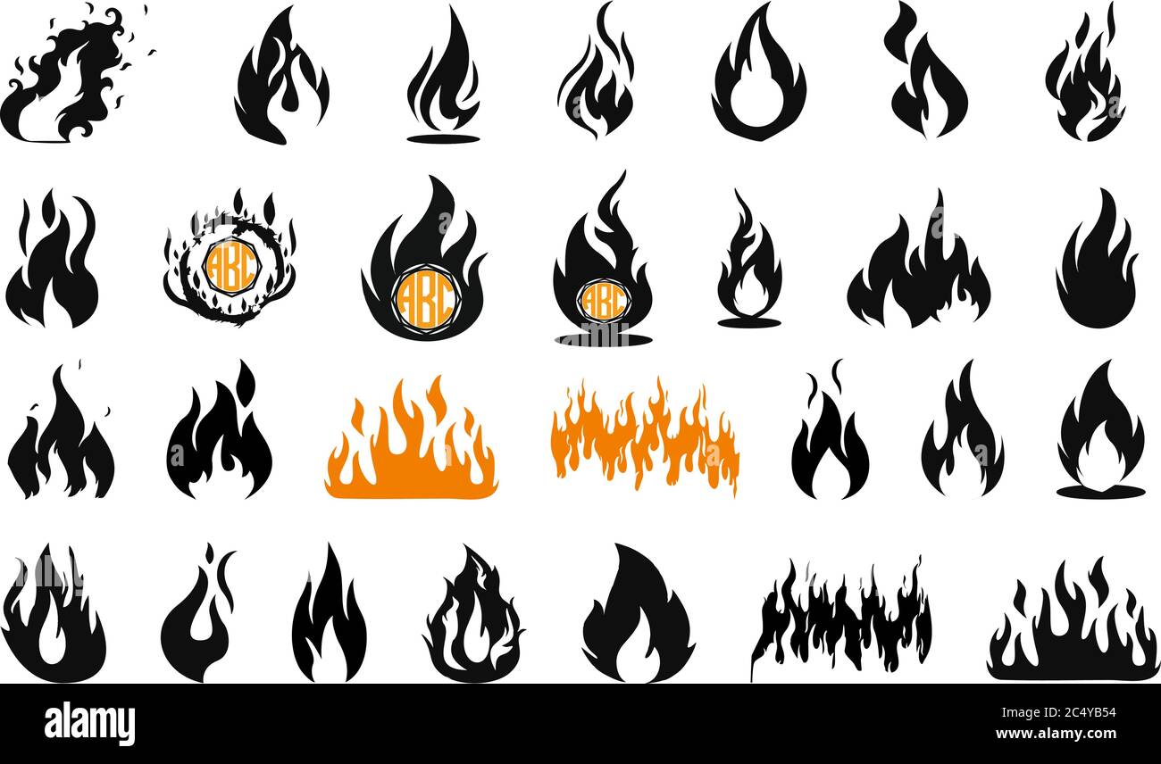 Fascio di fiamme, SET di fiamme. Icona fiamma fuoco. VETTORE Illustrazione Vettoriale