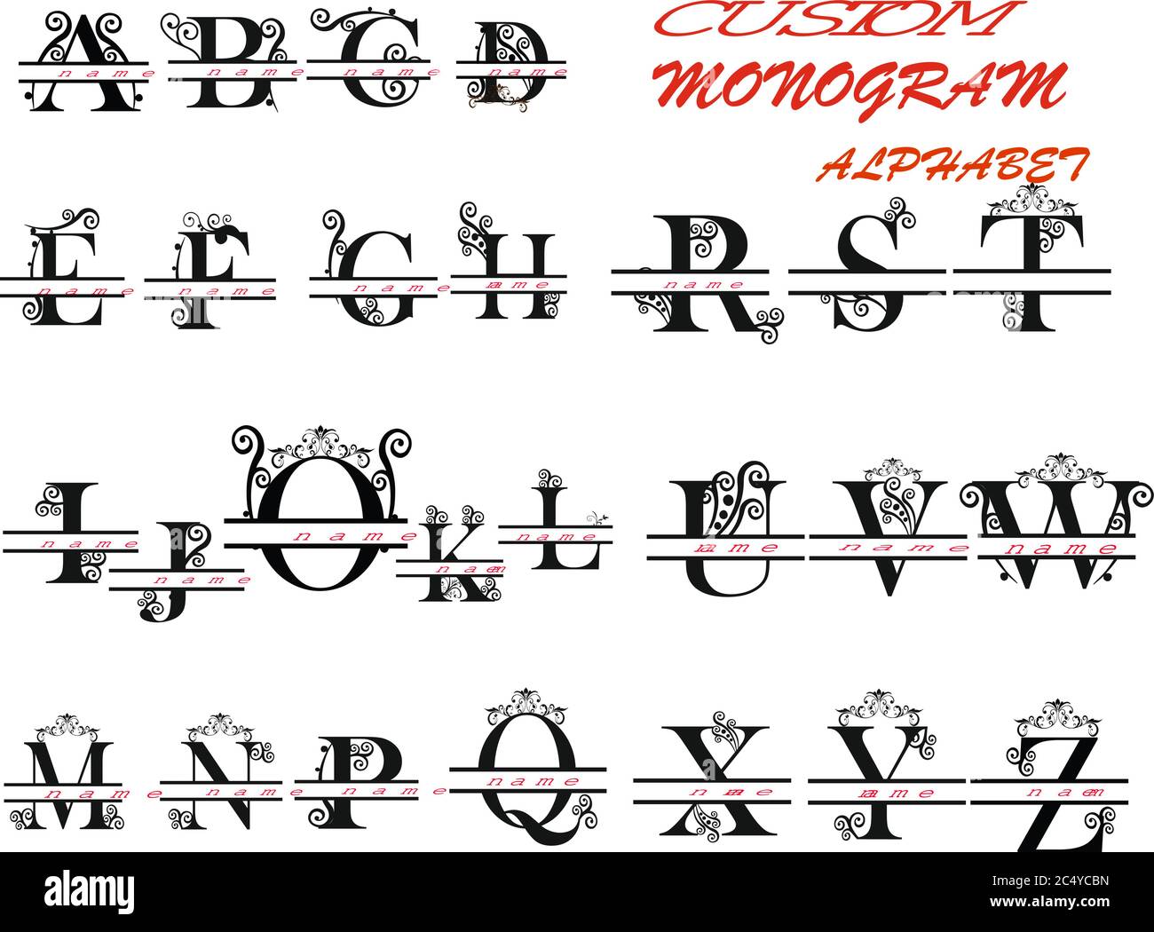 Alfabeto floreale ornato. Lettere decorative. Monogramma. VETTORE. Illustrazione Vettoriale
