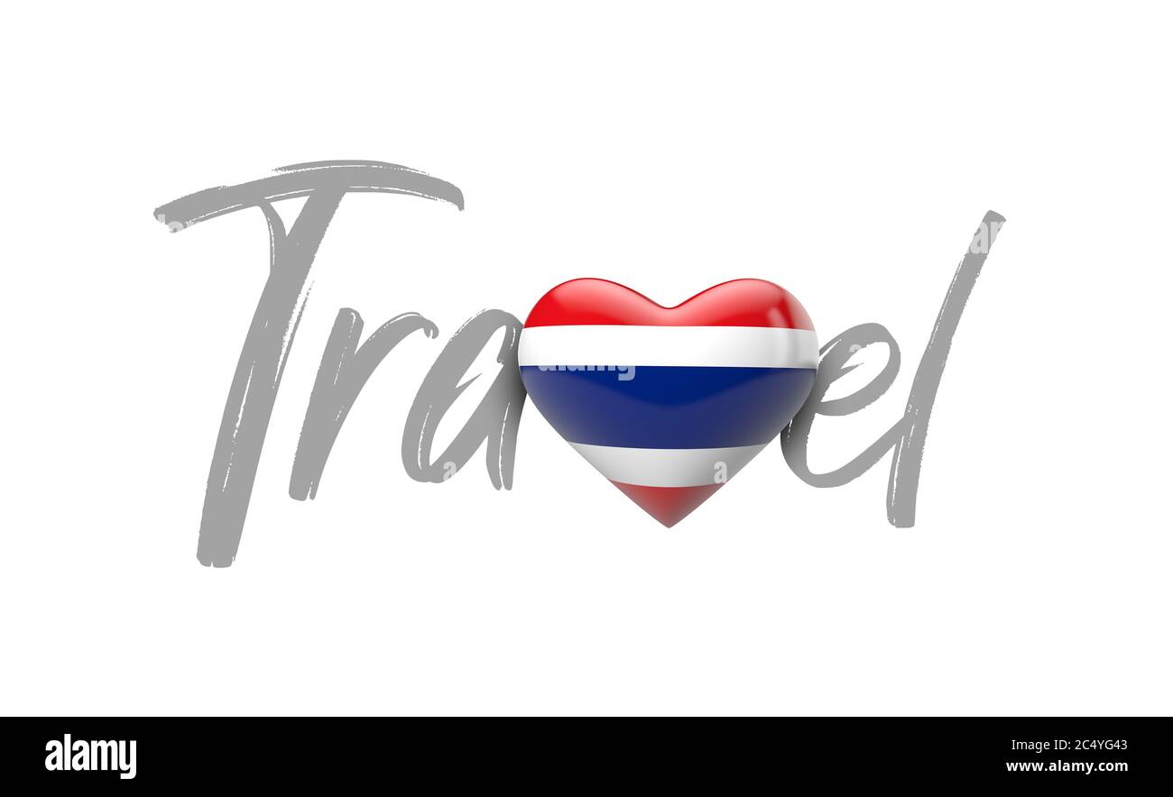 Viaggio Thailandia amore bandiera cuore. Rendering 3D Foto Stock