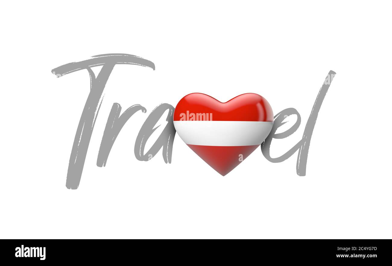 Viaggio Austria amore cuore bandiera. Rendering 3D Foto Stock