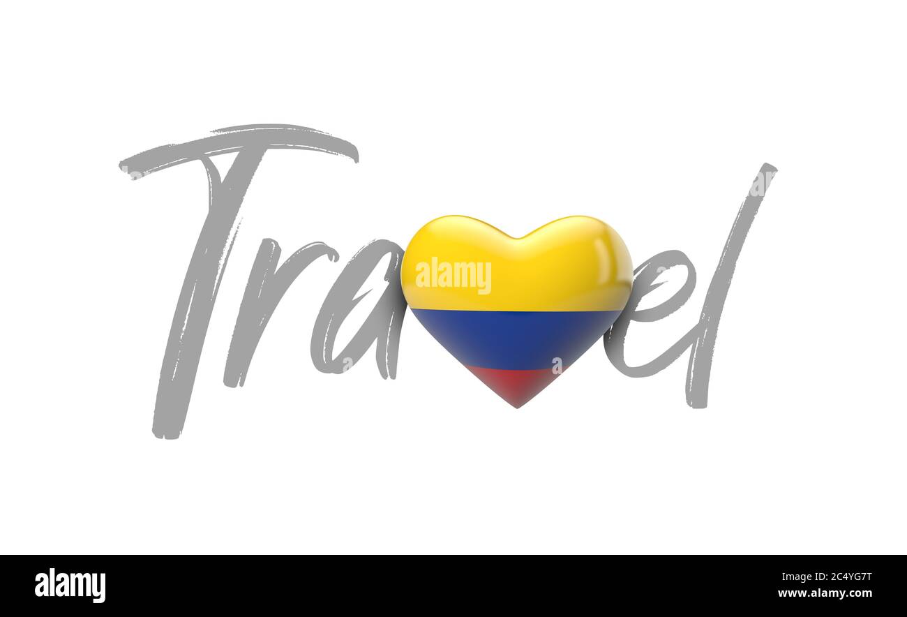 Viaggio Colombia amore cuore bandiera. Rendering 3D Foto Stock