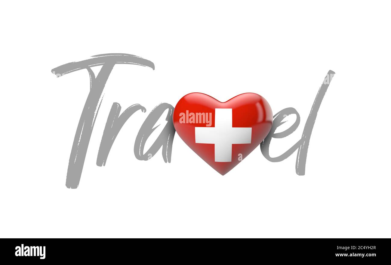 Viaggio Svizzera amore bandiera cuore. Rendering 3D Foto Stock