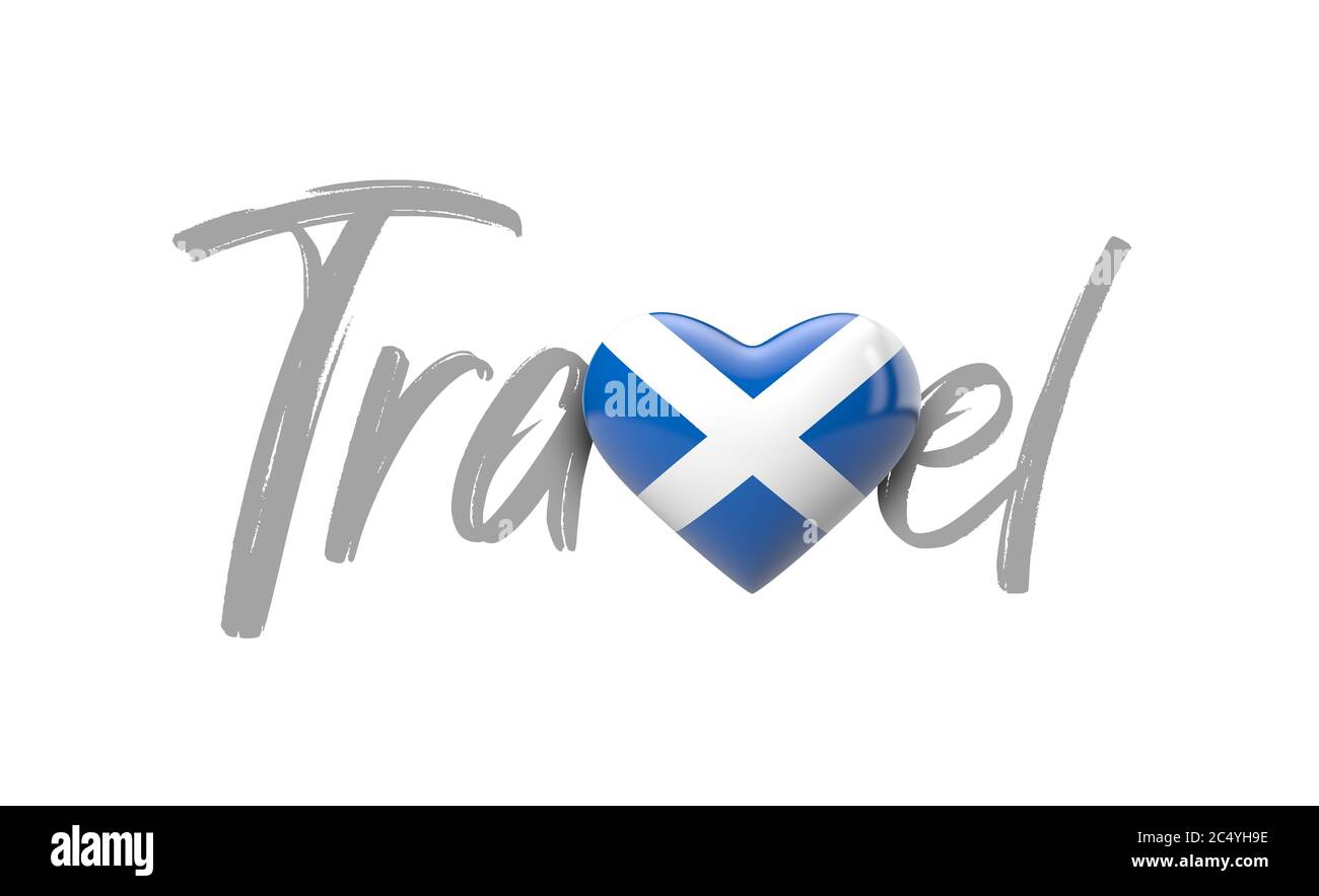 Viaggio Scozia amore cuore bandiera. Rendering 3D Foto Stock