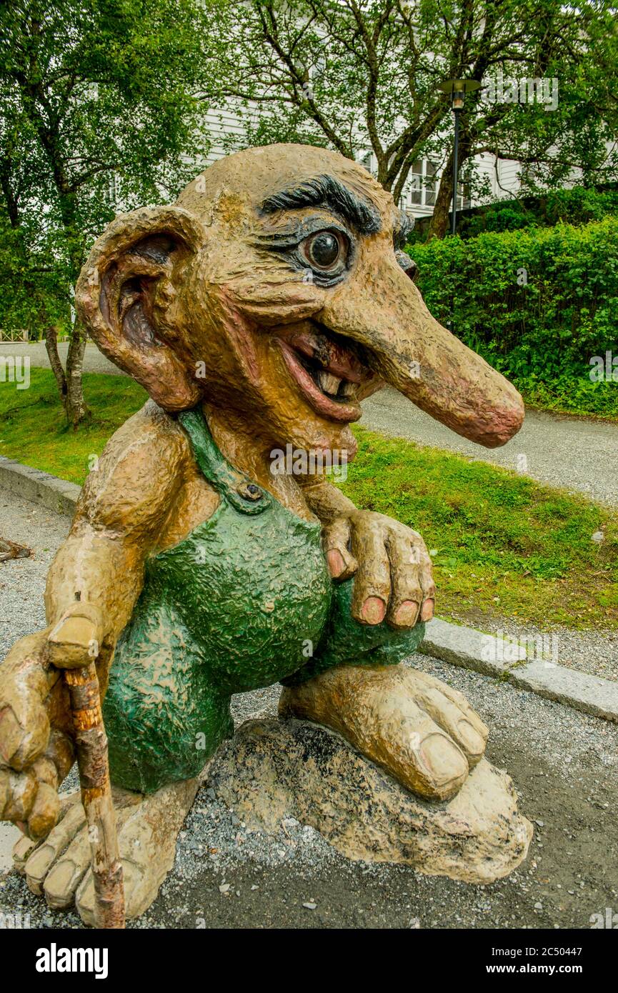 Statua del Troll sul Monte Floyen , Bergen, Norvegia. Foto Stock