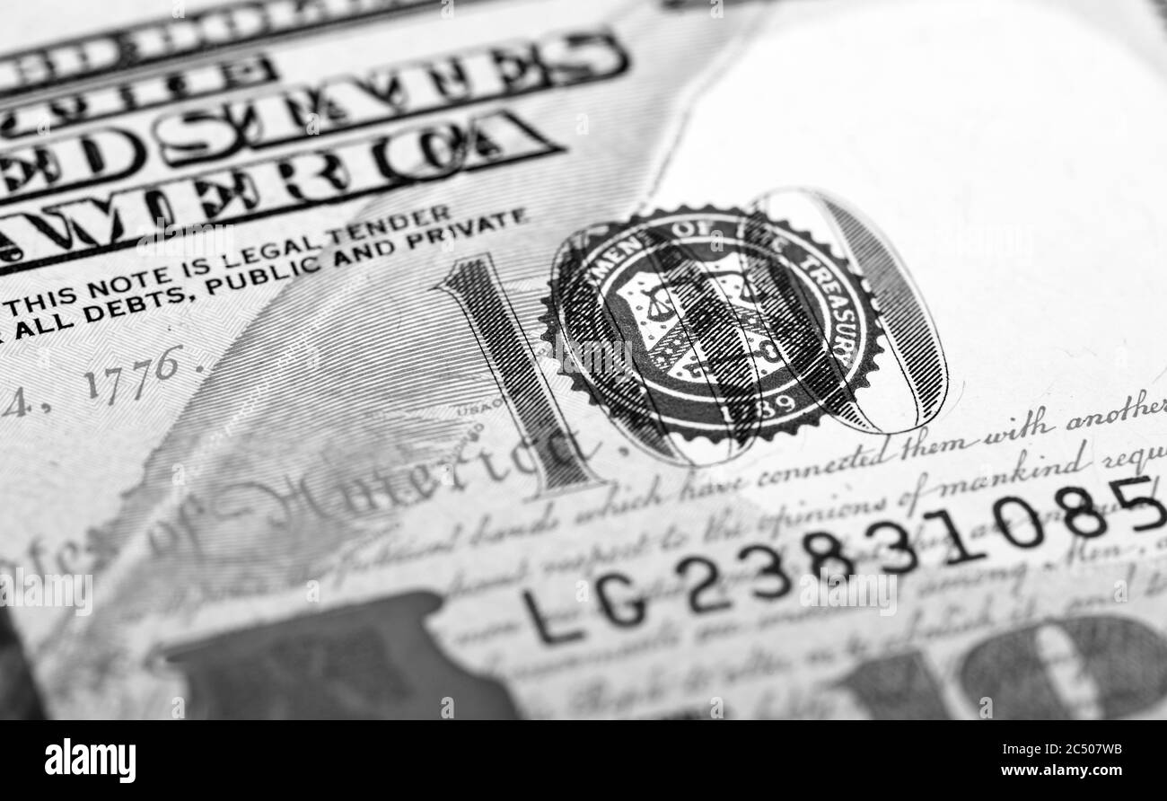 Concetto di Closeup dollari. Dollari americani Cash Money. Cento banconote da dollaro.. Foto Stock