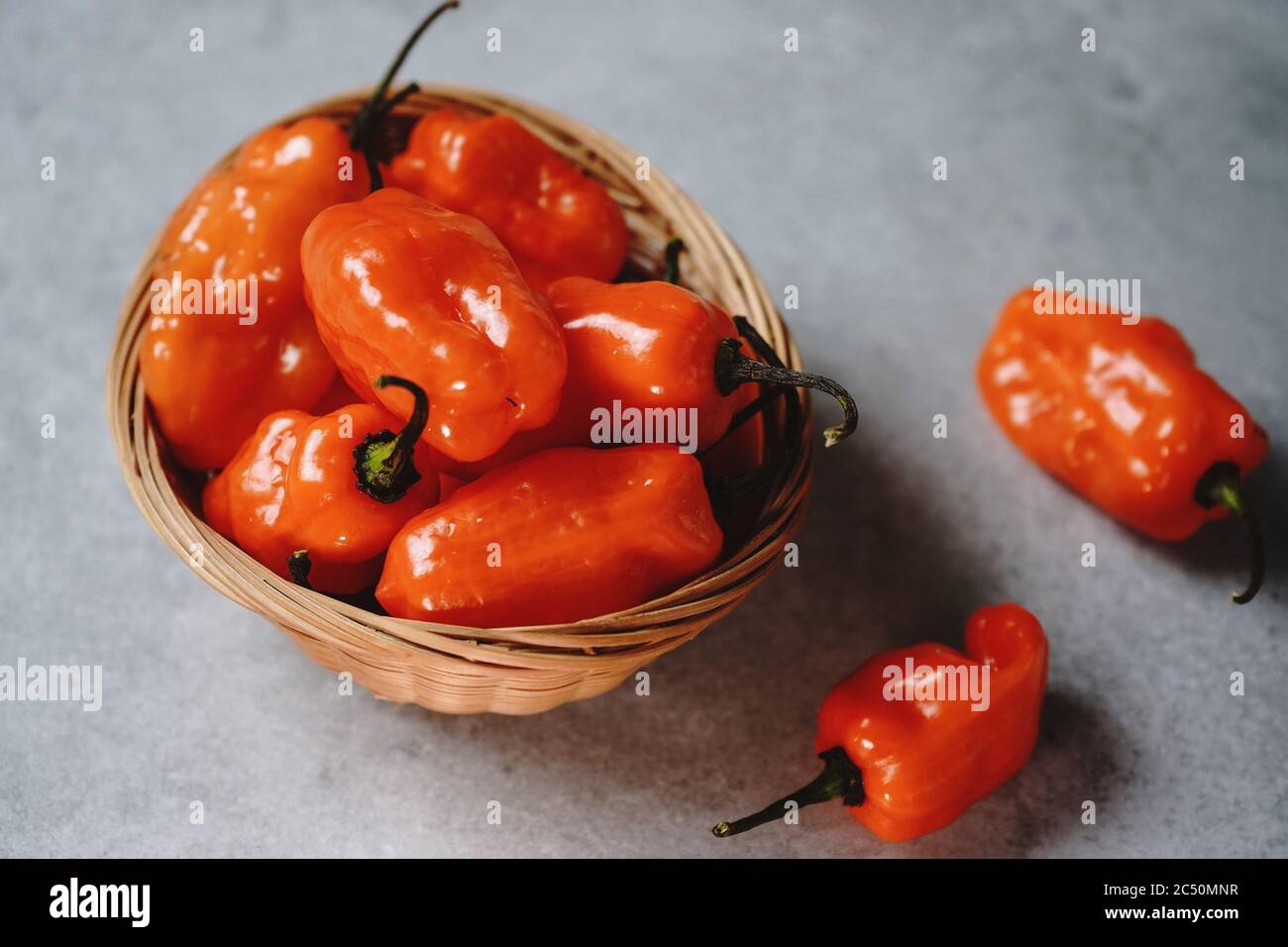 Still Life Habanero Pepper con spazio di copia Foto Stock