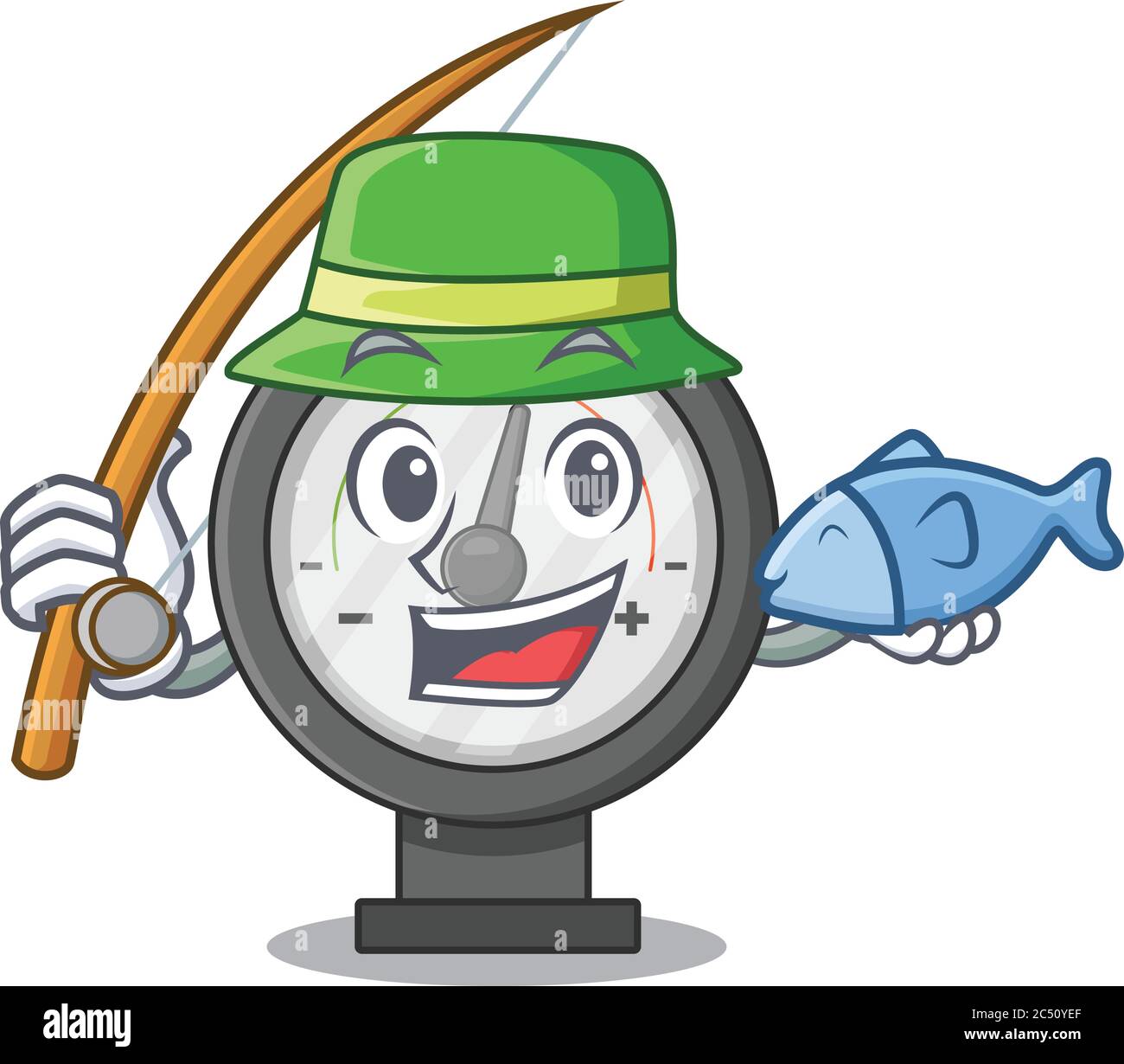 Stile di disegno del cartone animato di manometro pronto va a pesca Illustrazione Vettoriale