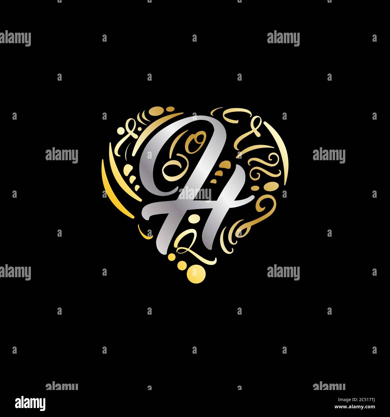 Gold Love H logo design astratto, lettera di lusso H in vettore di logo Love Illustrazione Vettoriale