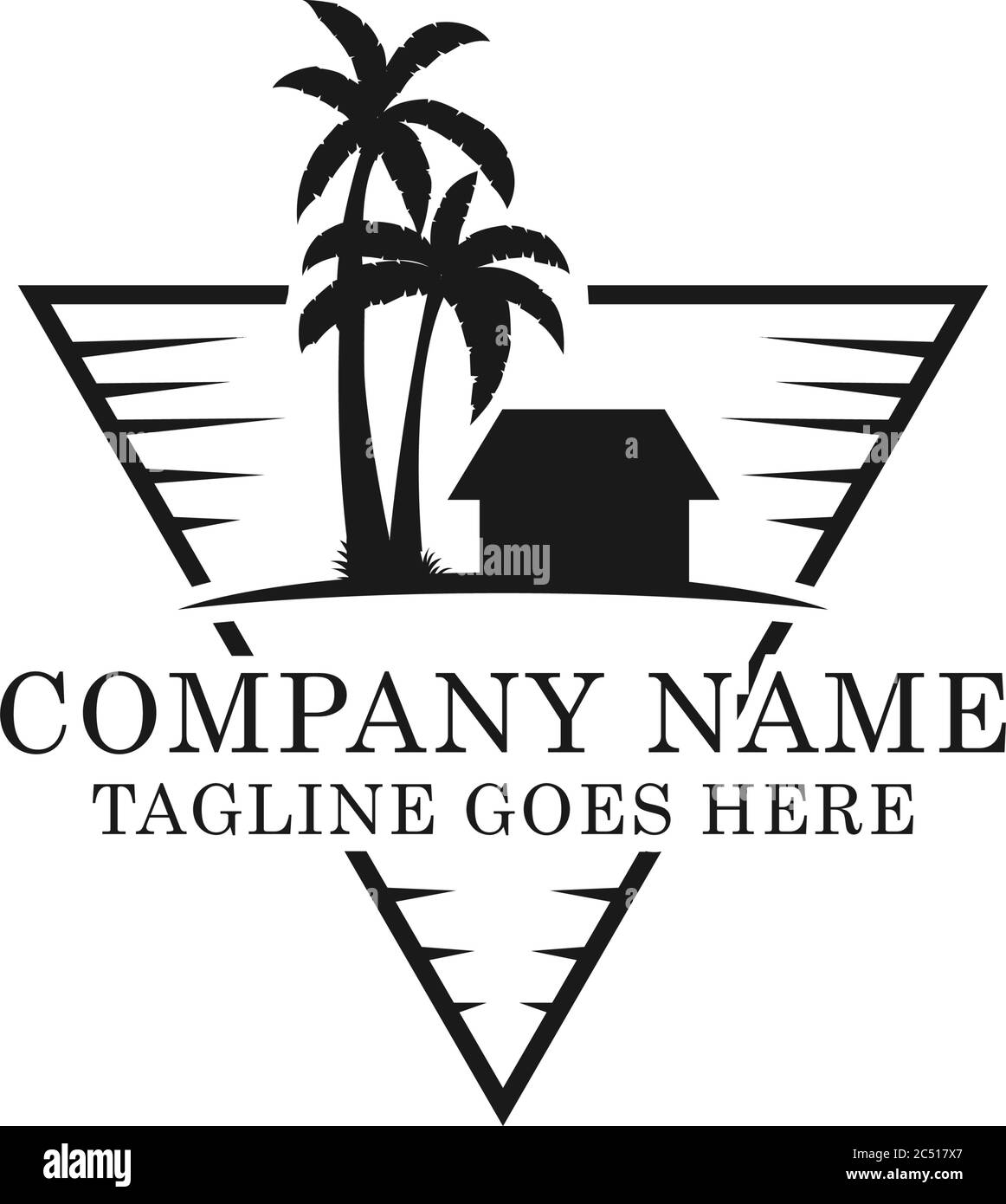 Vettore di logo Creative Holiday Travel in triangolo con stile line art, buono per il logo di un'azienda di viaggi Illustrazione Vettoriale