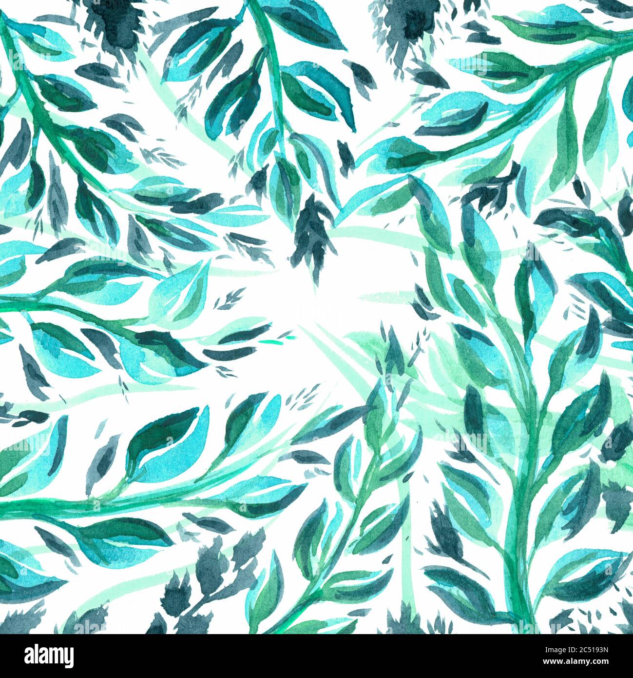 disegno di acquerello con un motivo di foglie verdi. Foto Stock