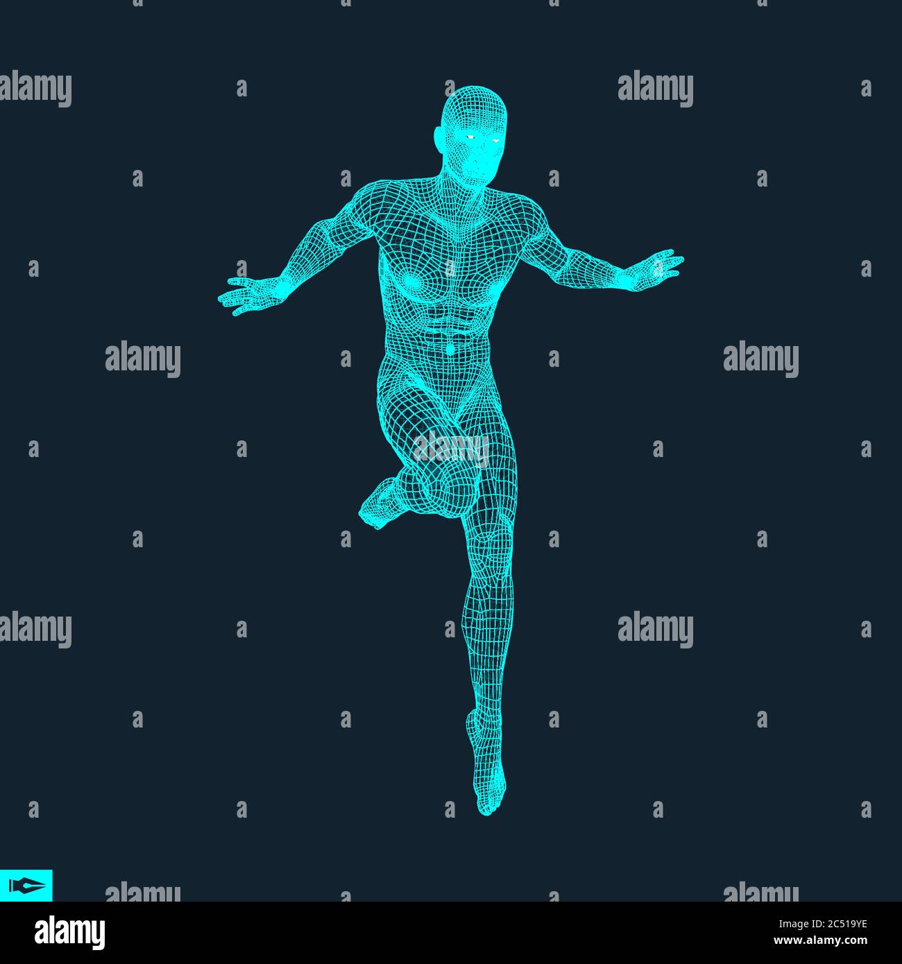 Modello 3D dell'uomo. Corpo Umano Modello di filo. Elemento di design. Tecnologia illustrazione vettoriale. Illustrazione Vettoriale