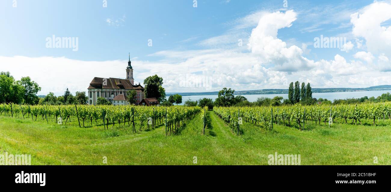 Birnau, BW / Germania - 20 giugno 2020: Vista panoramica della storica cattedrale di Birnau sul lago di Costanza, Germania meridionale Foto Stock