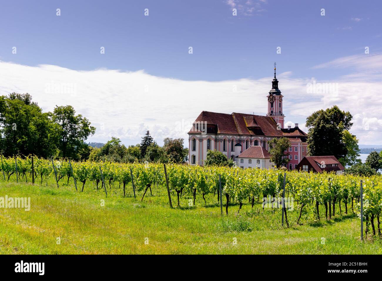Birnau, BW / Germania - 20 giugno 2020: Vista sulla storica cattedrale di Birnau sul lago di Costanza, nella Germania meridionale Foto Stock